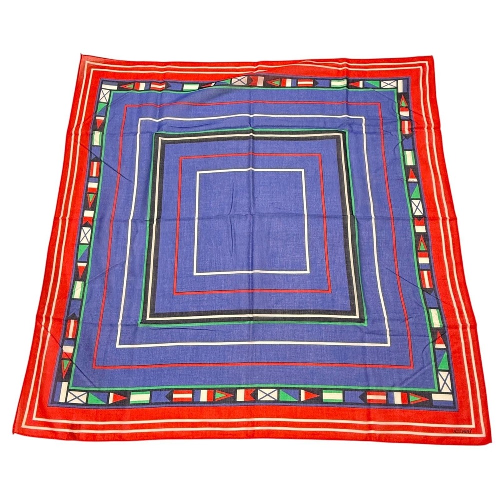 Accompli Cotton Scarf Square Vintage Nautical Flag Geometric Blue Red 30 x 30"